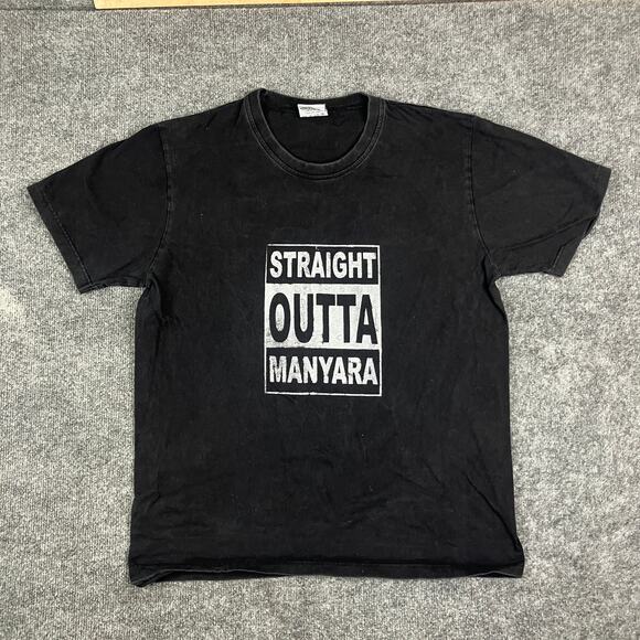 Straight Outta Manyara T-Shirt Mens Size L Black Graphic Tee Parody Streetwear - Picture 2 of 8